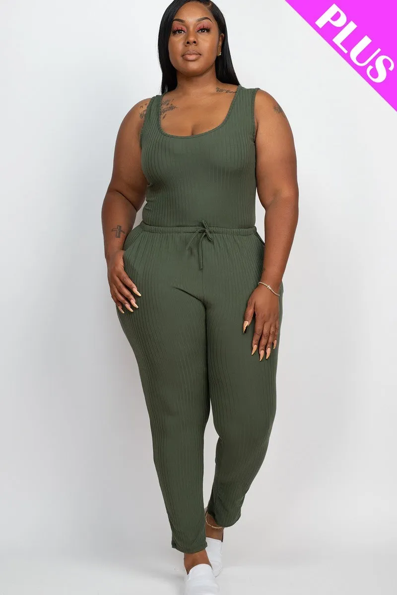 Ribbed Drawstring Jumpsuit (Plus)
