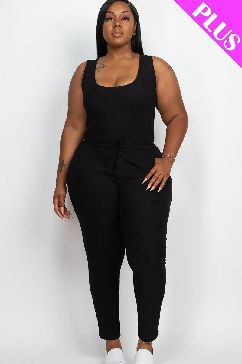 Ribbed Drawstring Jumpsuit (Plus)