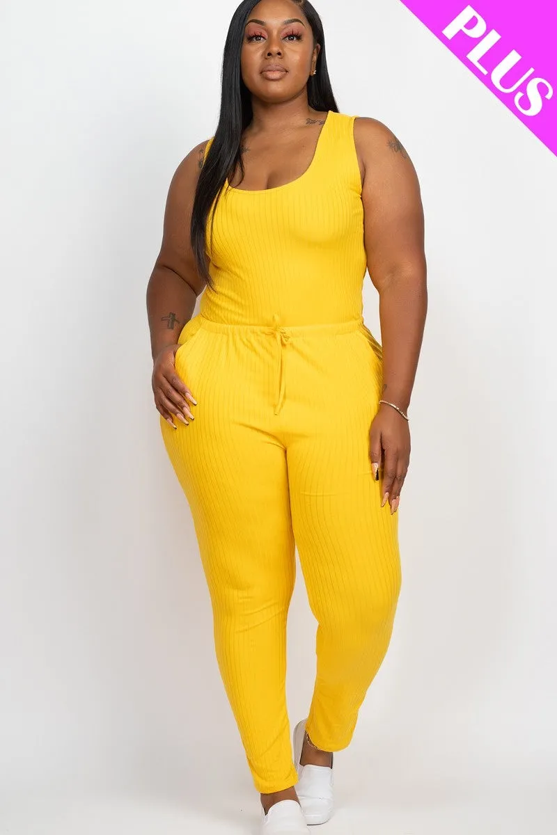 Ribbed Drawstring Jumpsuit (Plus)