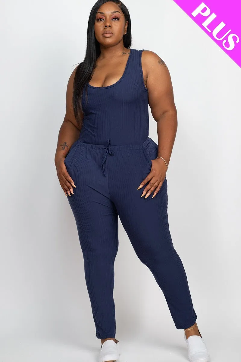 Ribbed Drawstring Jumpsuit (Plus)