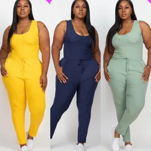Ribbed Drawstring Jumpsuit (Plus)