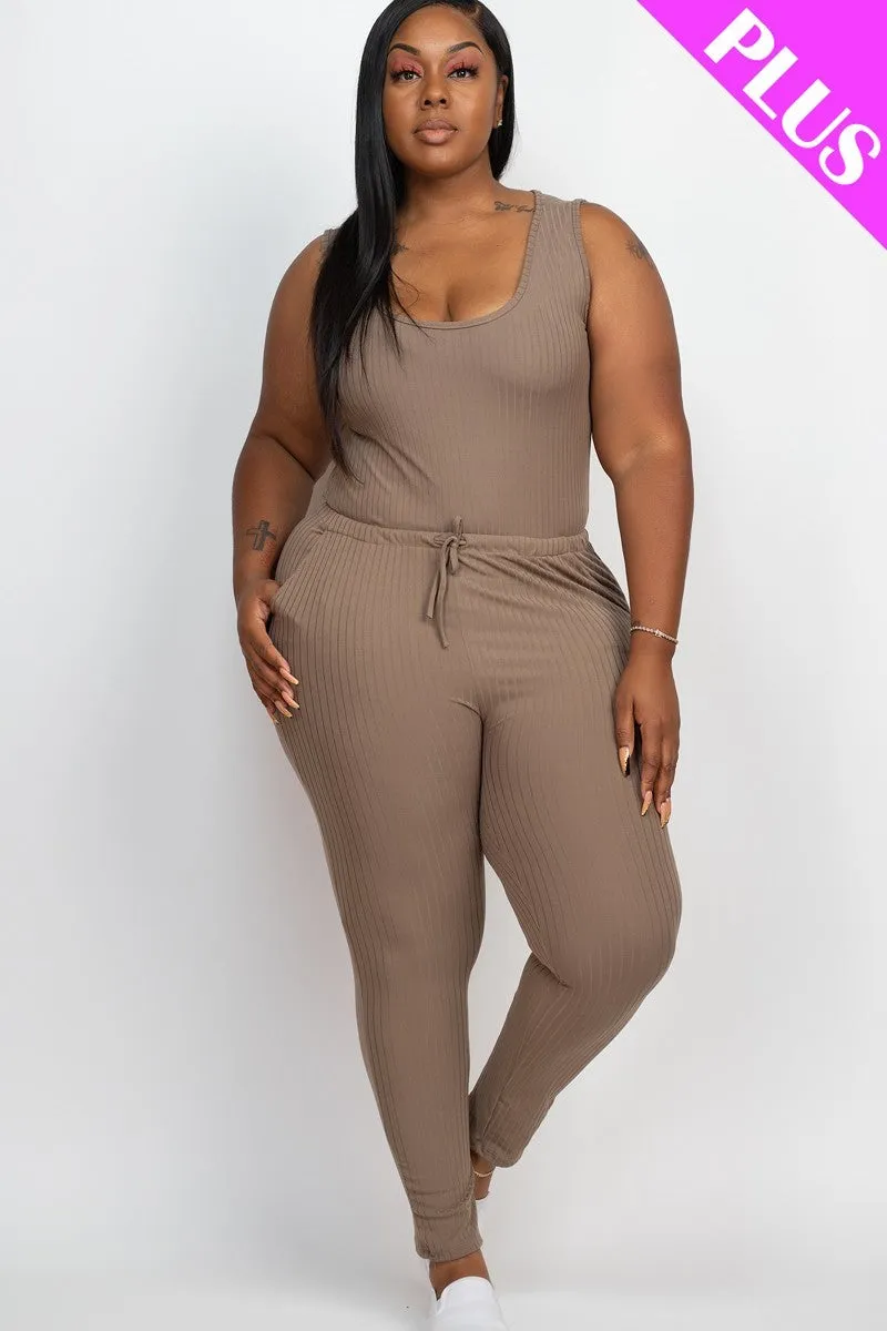 Ribbed Drawstring Jumpsuit (Plus)