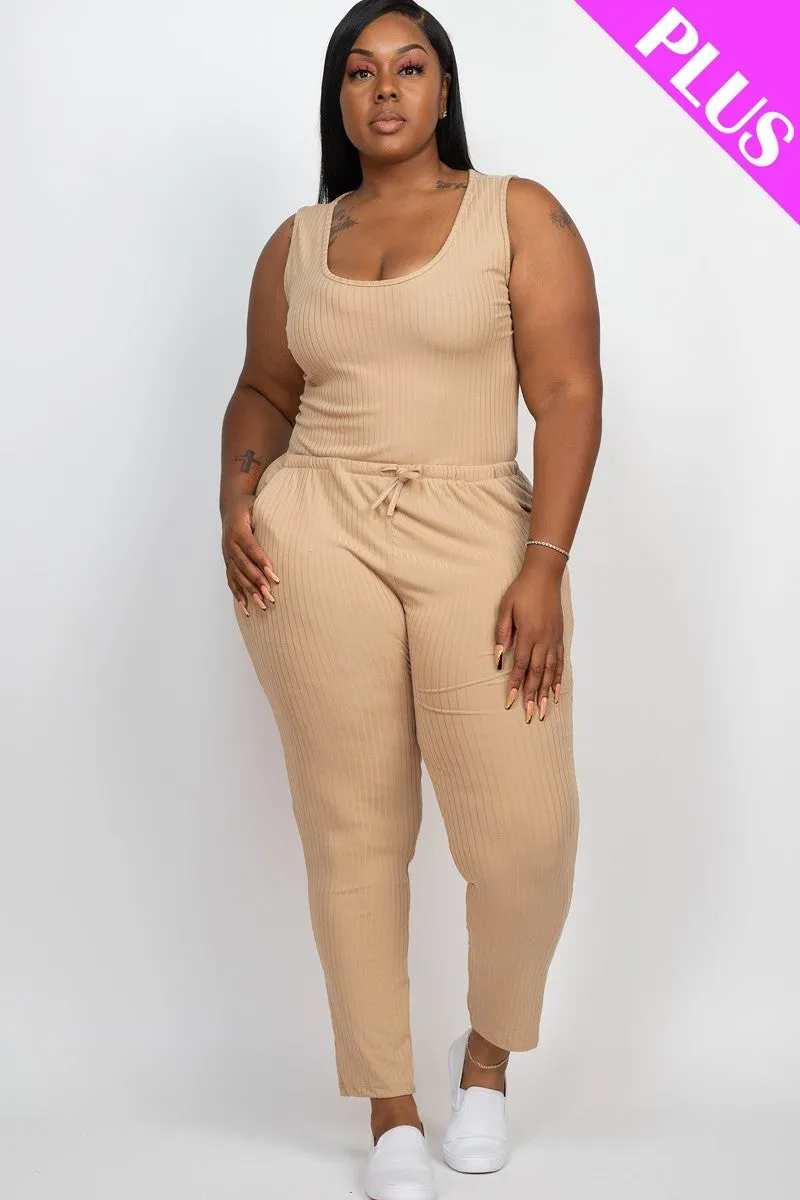 Ribbed Drawstring Jumpsuit (Plus)