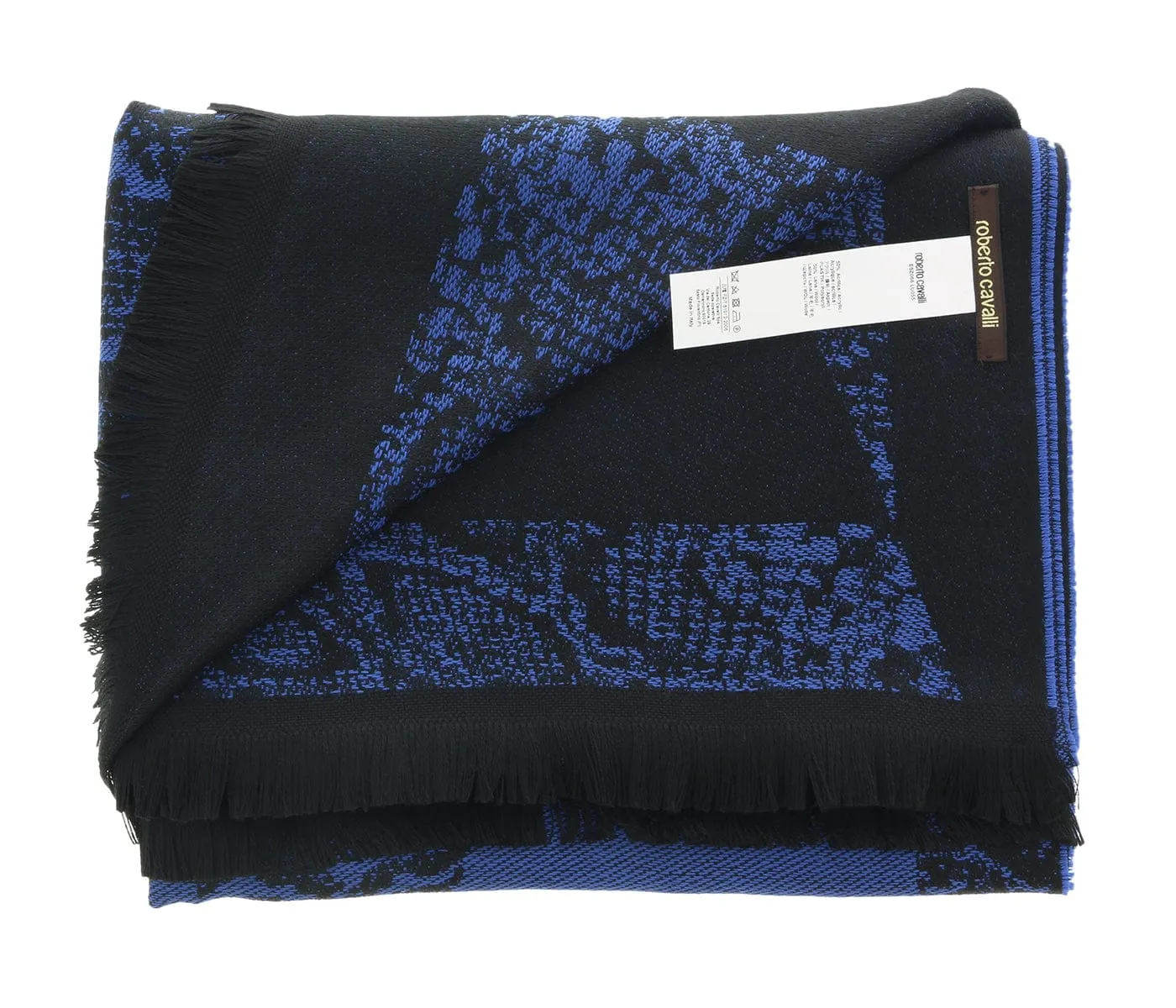 Roberto Cavalli ESZ066 04517 Royal Blue Wool Blend Signature Mens Scarf