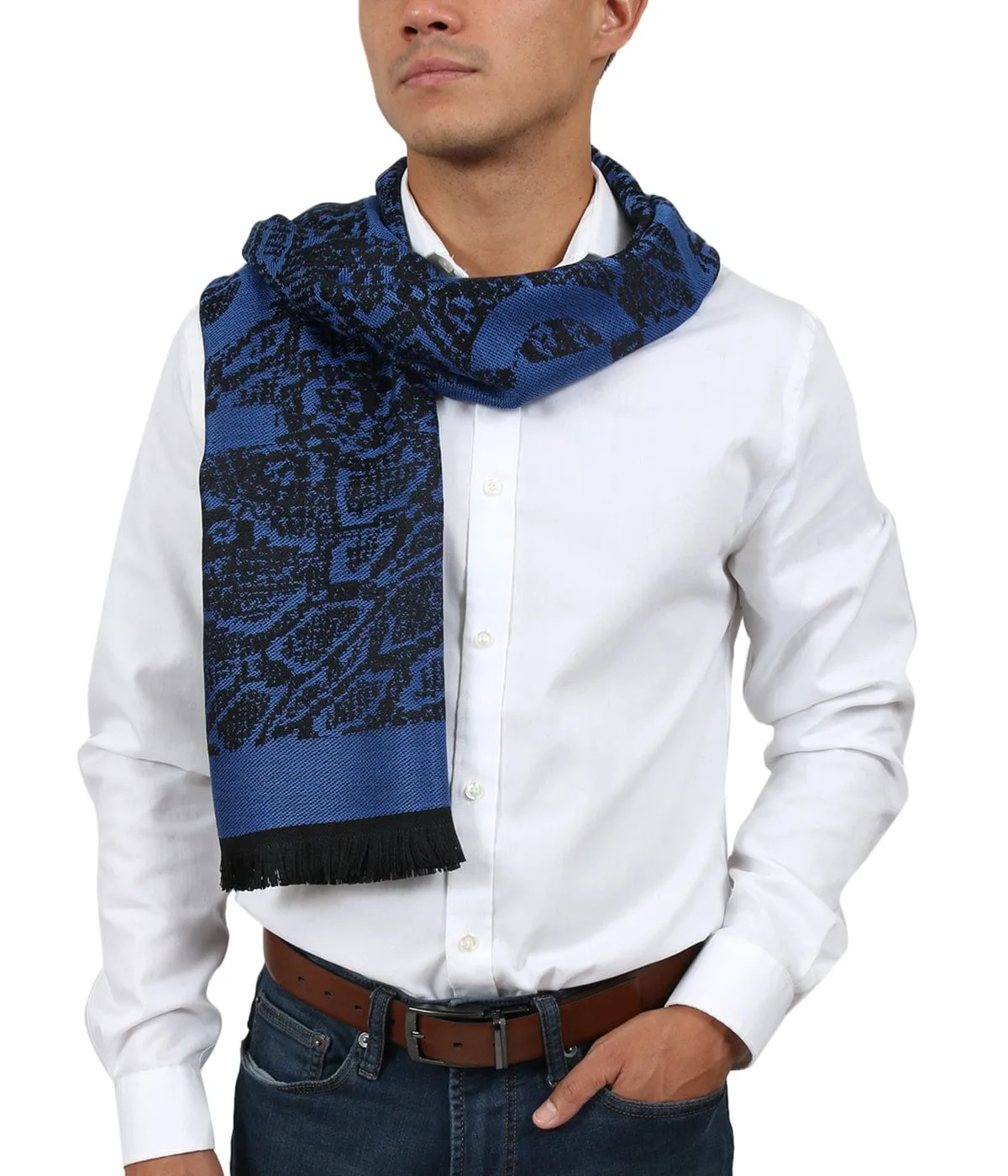 Roberto Cavalli ESZ066 04517 Royal Blue Wool Blend Signature Mens Scarf