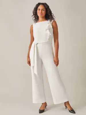 Ruffle Shoulder Jumpsuit, White