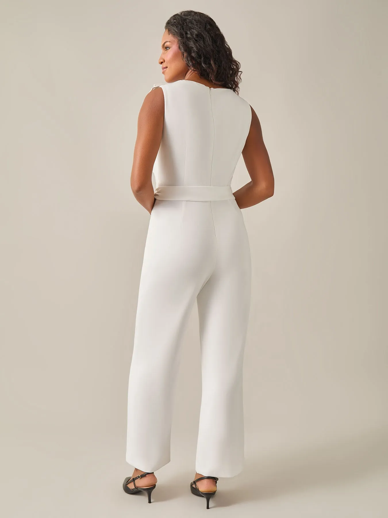 Ruffle Shoulder Jumpsuit, White