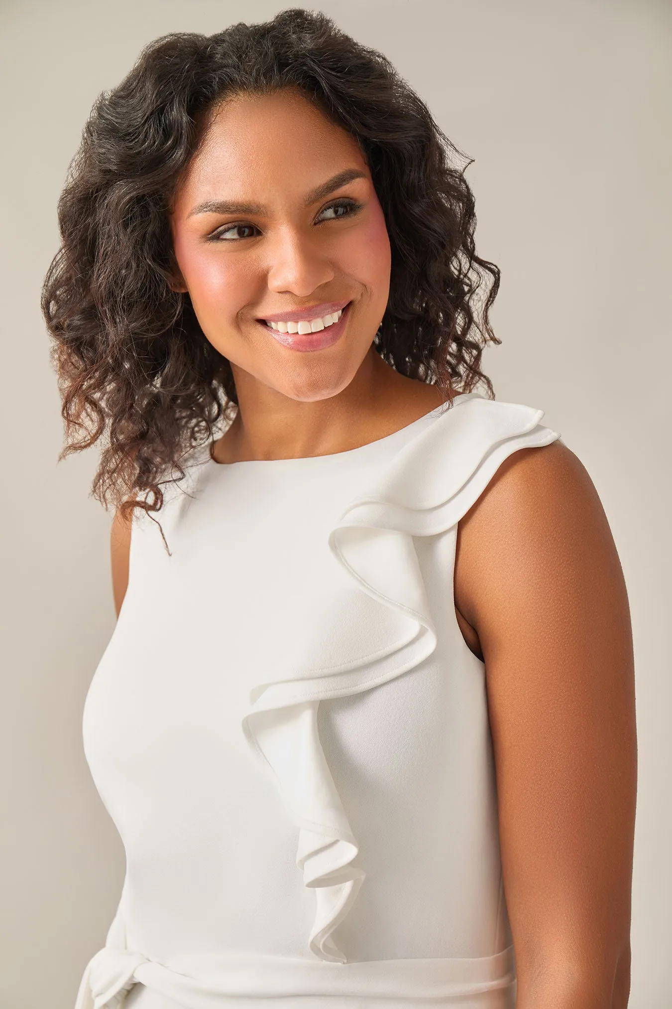 Ruffle Shoulder Jumpsuit, White