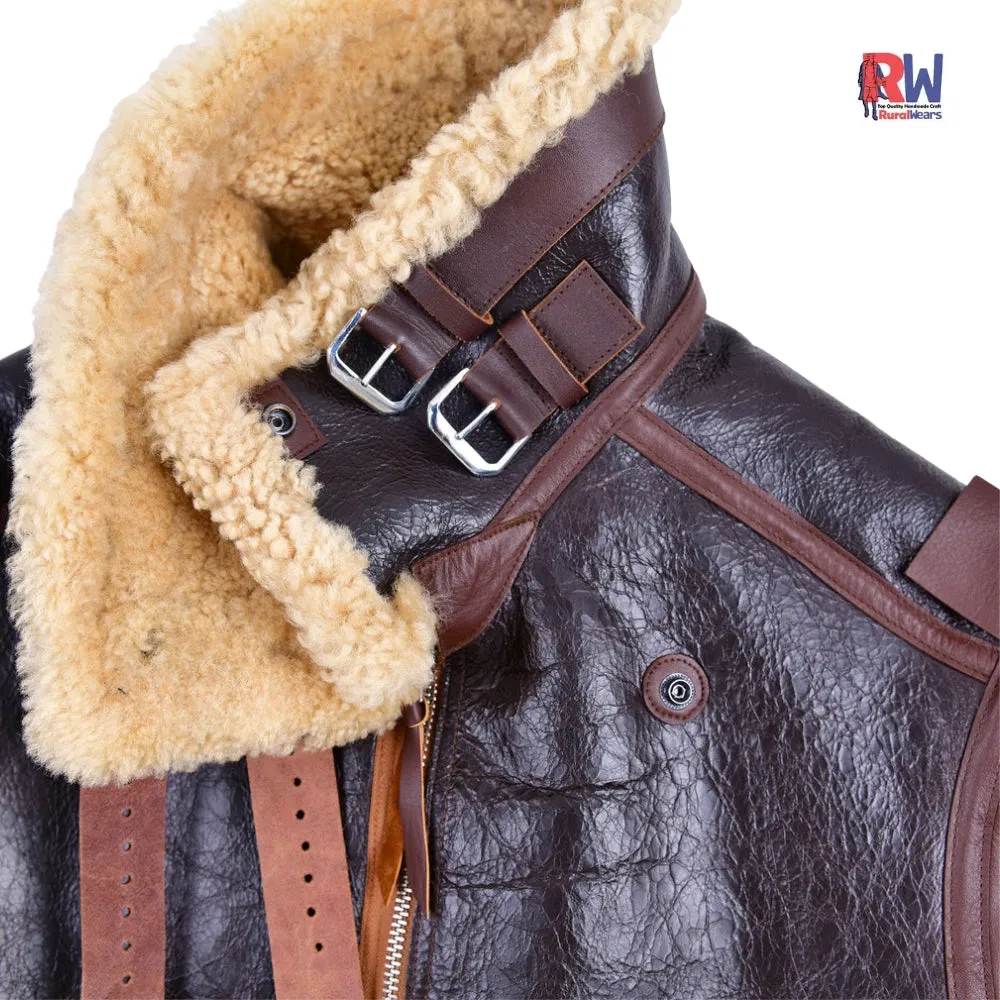 RW Authentic sheepskin B4 Brown Genuine Leather Jacket Shearling