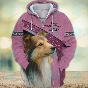 Shetland Sheepdogs Love Pink Never Walk Alone 3D Full Print Christmas Shirts