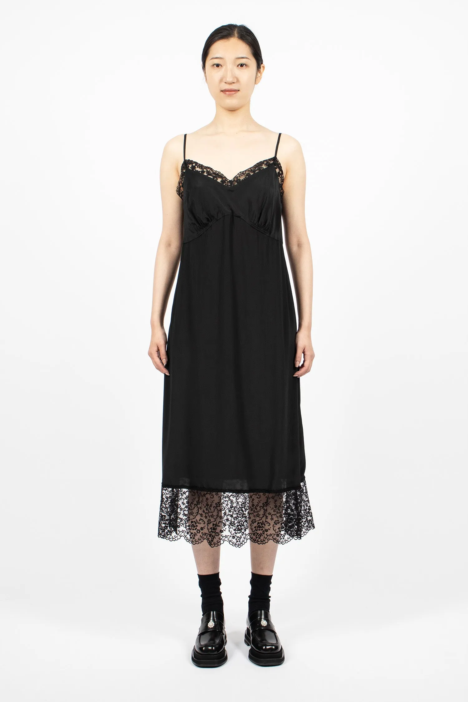 Slip Dress Black/Lace Trim