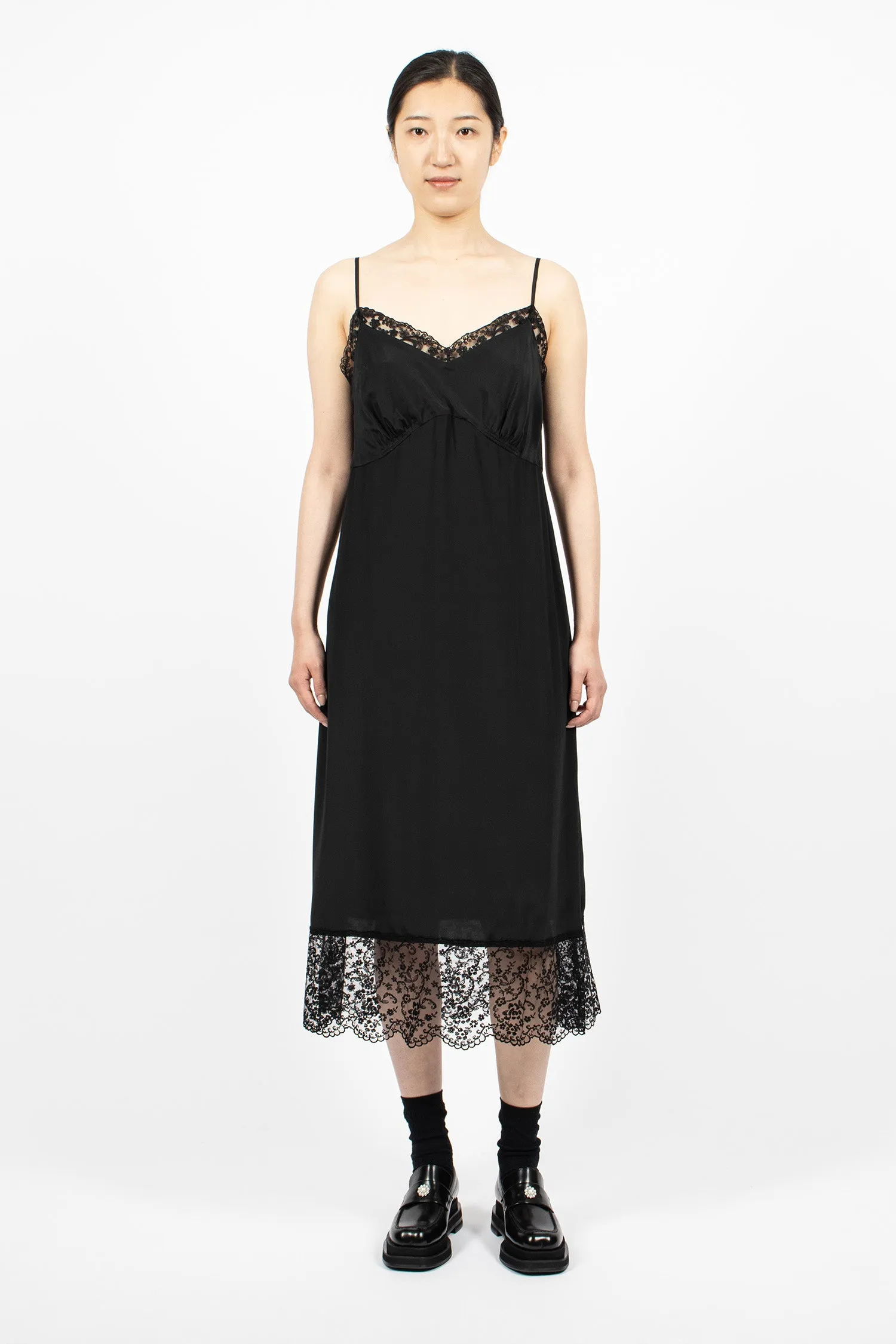 Slip Dress Black/Lace Trim