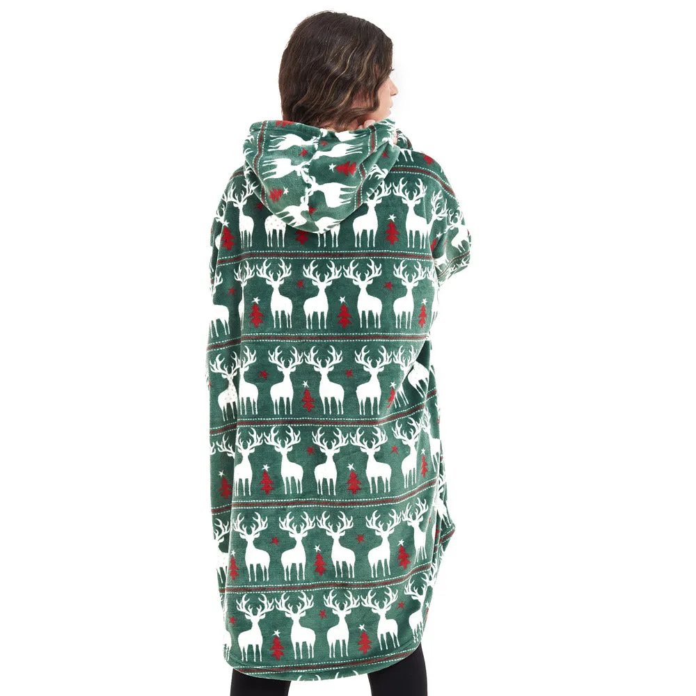 Snuggs Blanket Hoodie Green Christmas