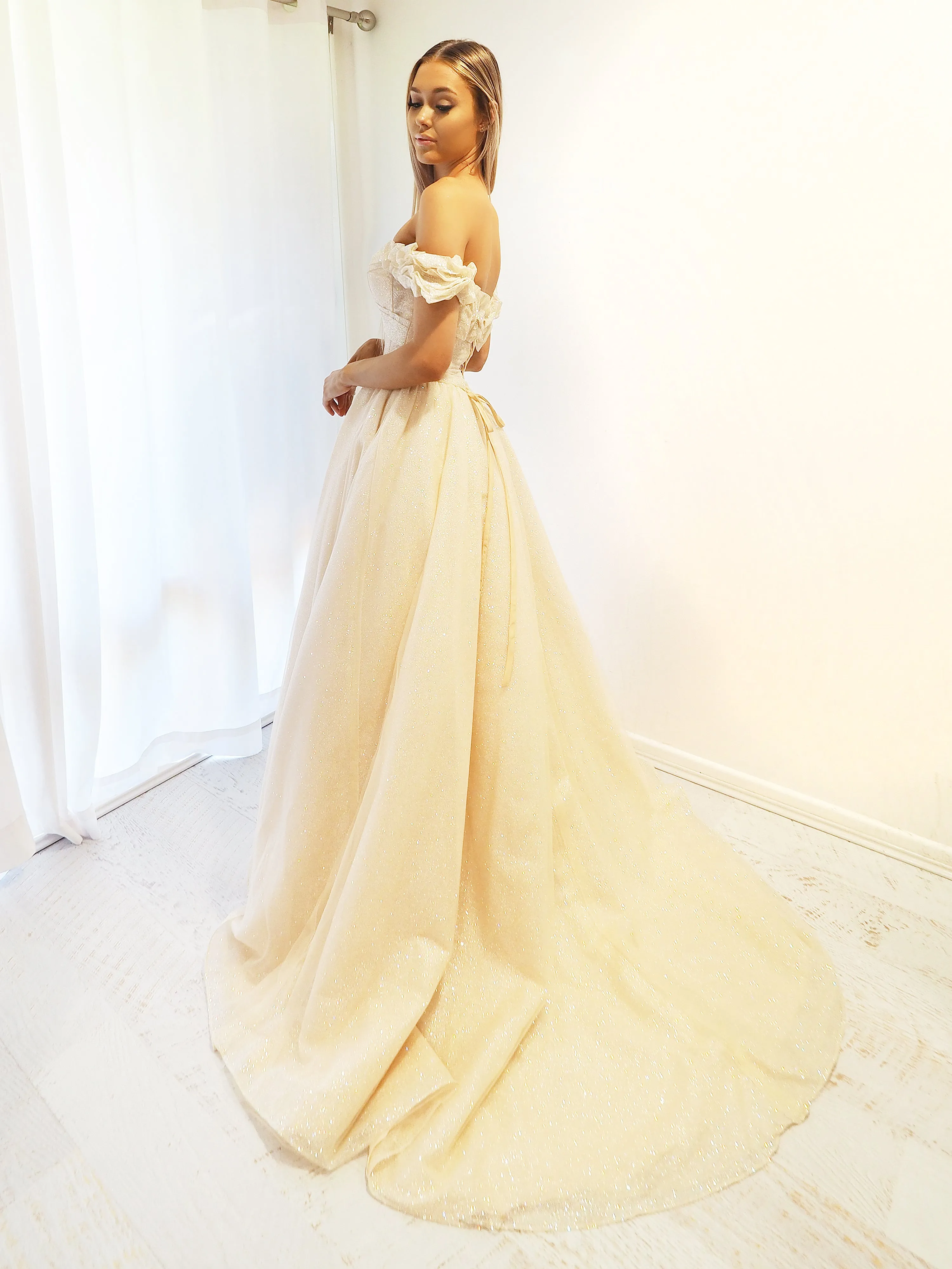 Sparkling light gold tulle princess dress