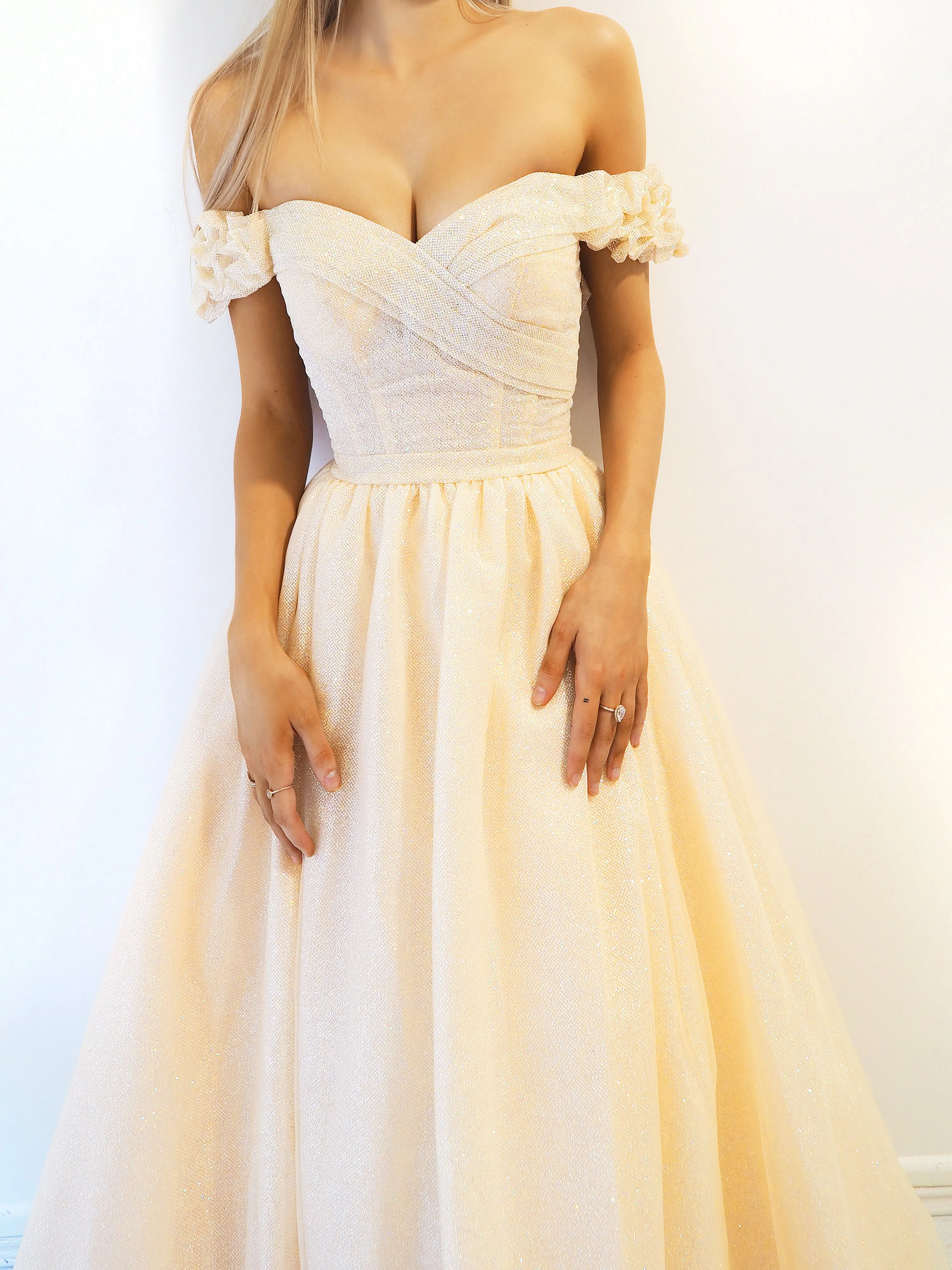 Sparkling light gold tulle princess dress