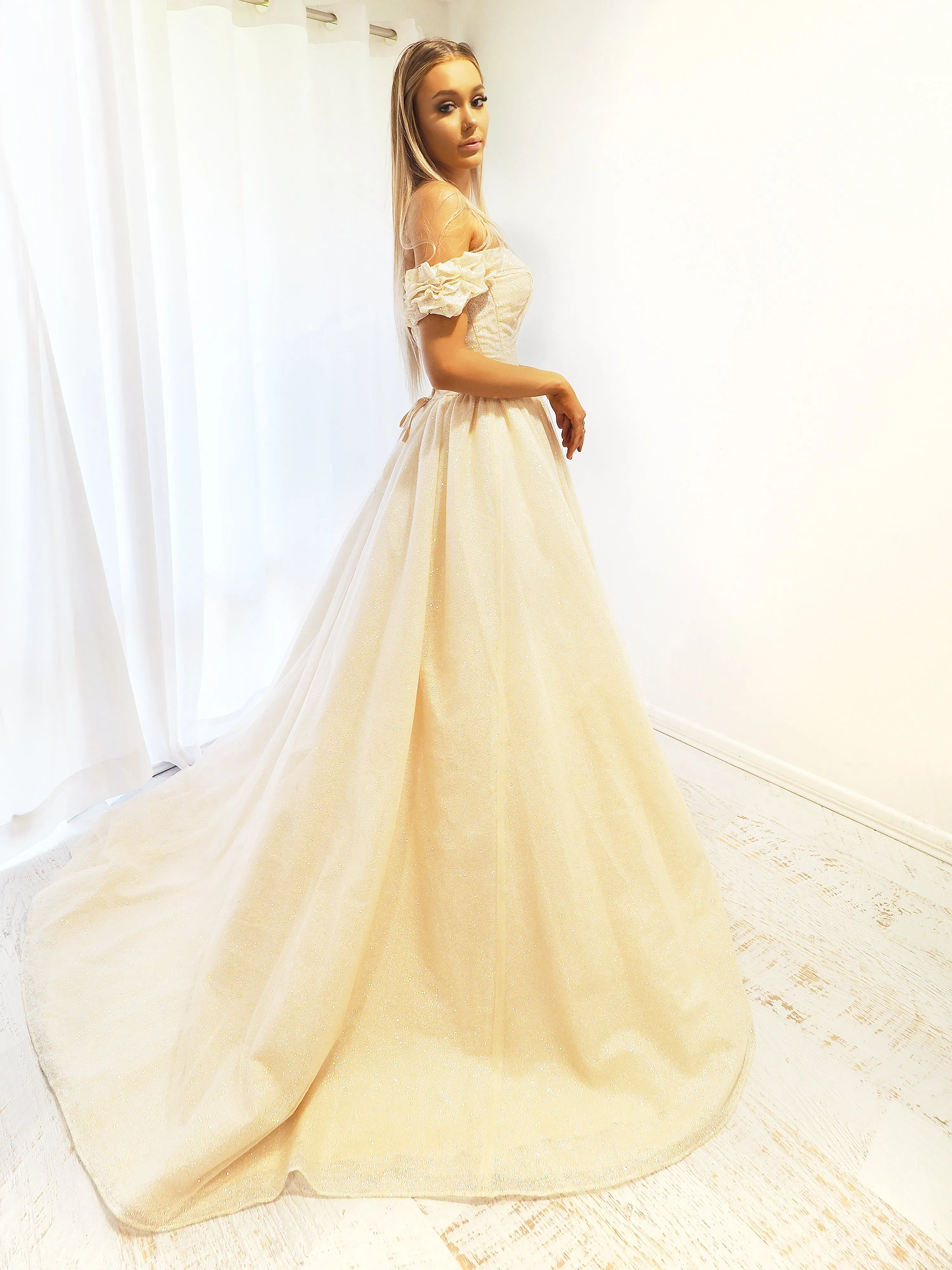 Sparkling light gold tulle princess dress