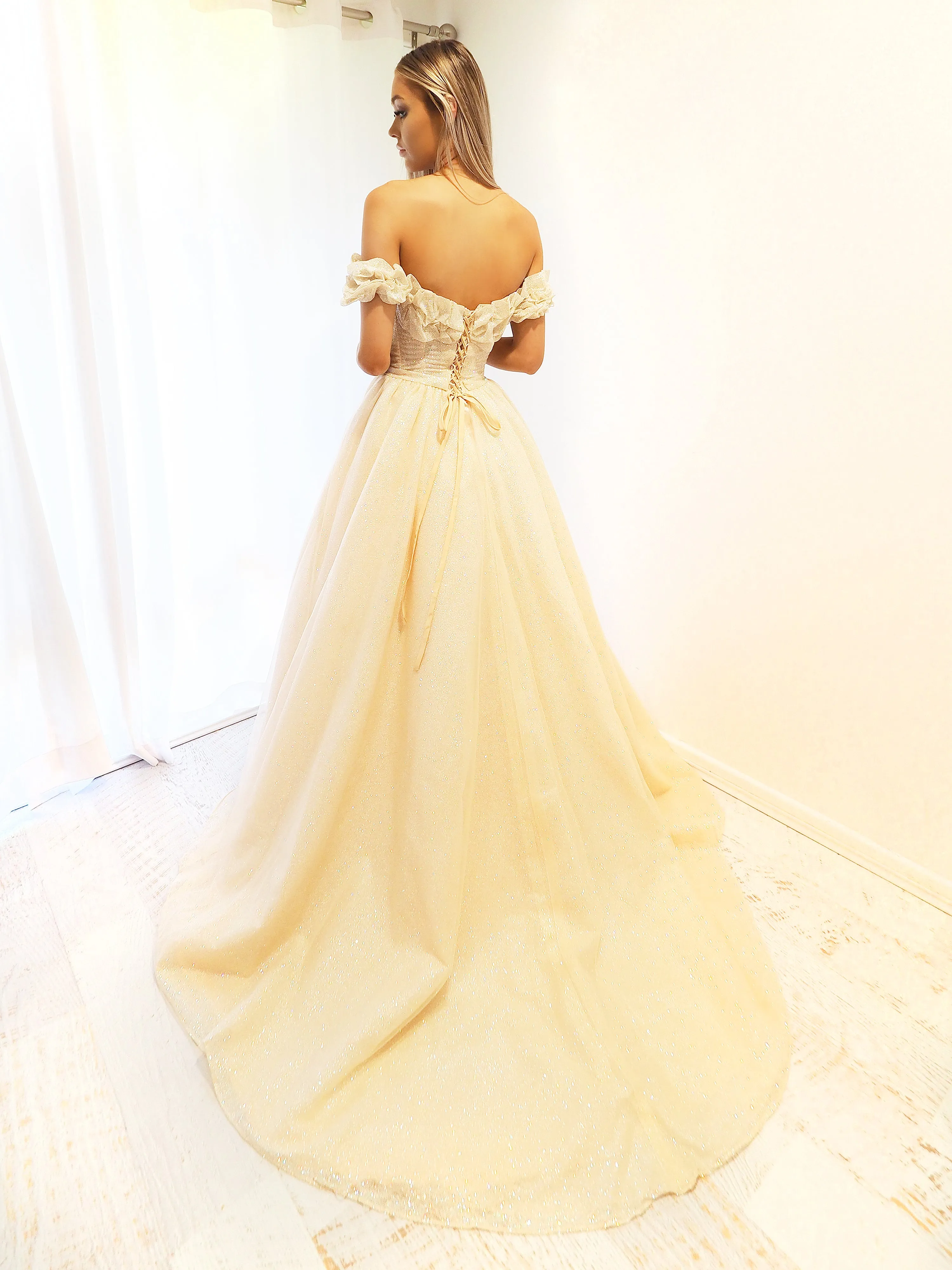 Sparkling light gold tulle princess dress