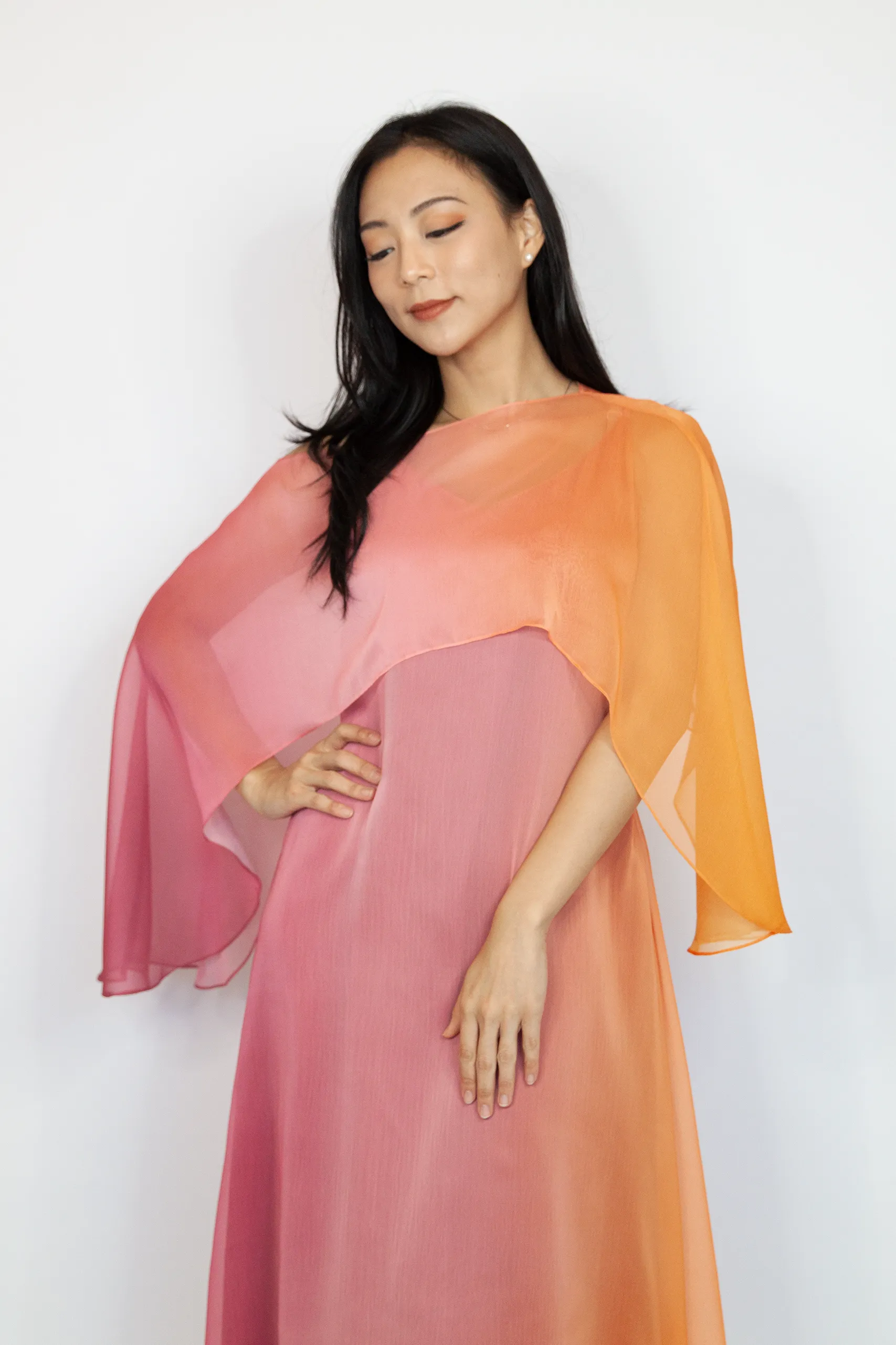 Sunset Ombre Cami Flowy Dress with Cape