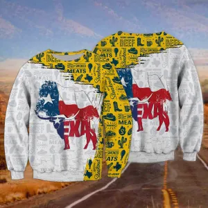 Texas Flag Map Longhorn Pattern 3D Full Printed Shirt