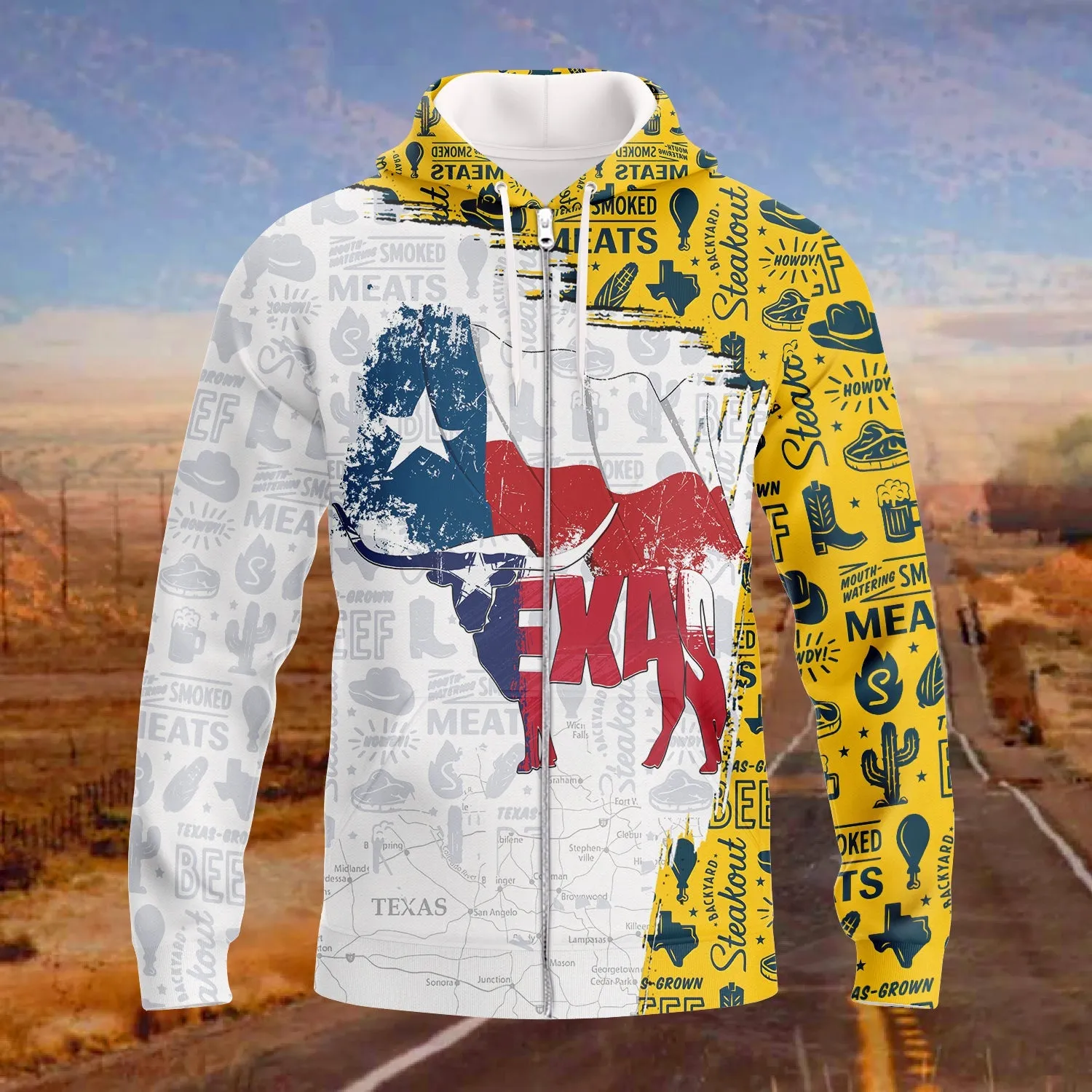 Texas Flag Map Longhorn Pattern 3D Full Printed Shirt