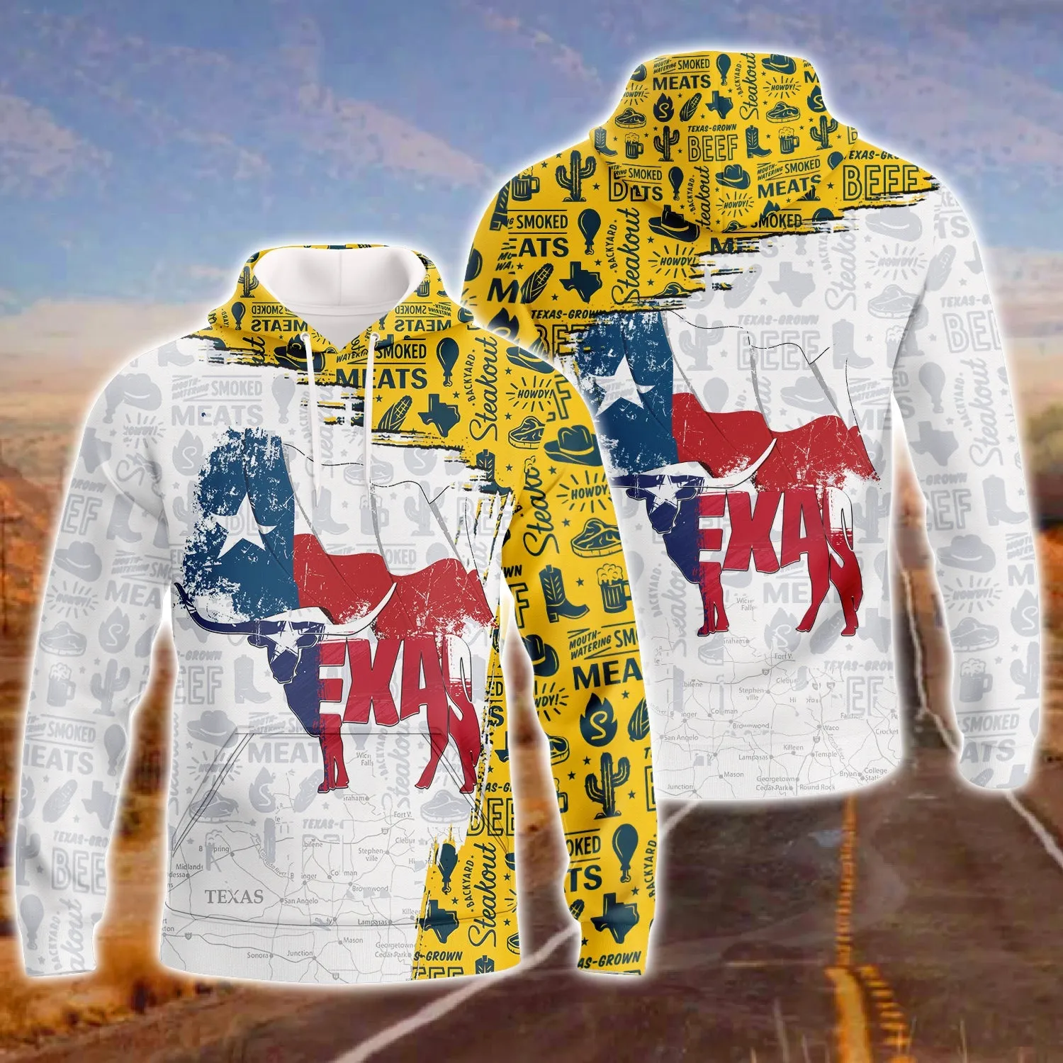 Texas Flag Map Longhorn Pattern 3D Full Printed Shirt