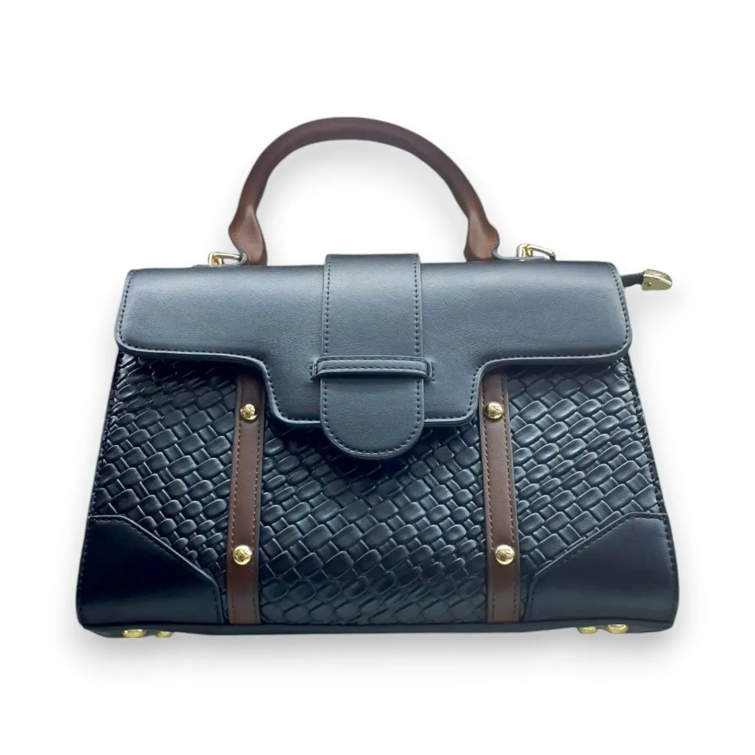 Textured Leather Detachable Strap Hand Bag
