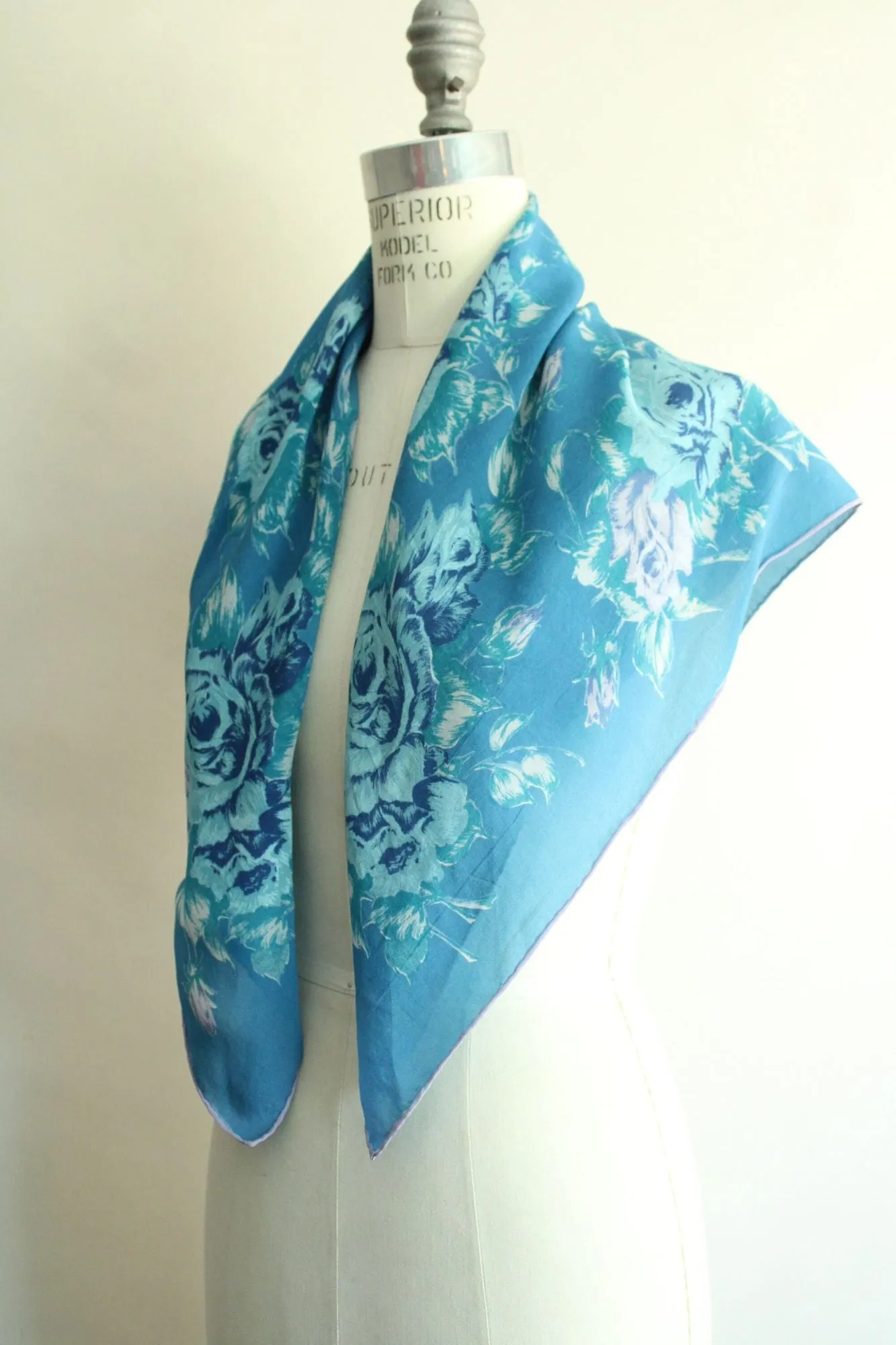 Vintage Blue and Purple Roses Floral Print Scarf