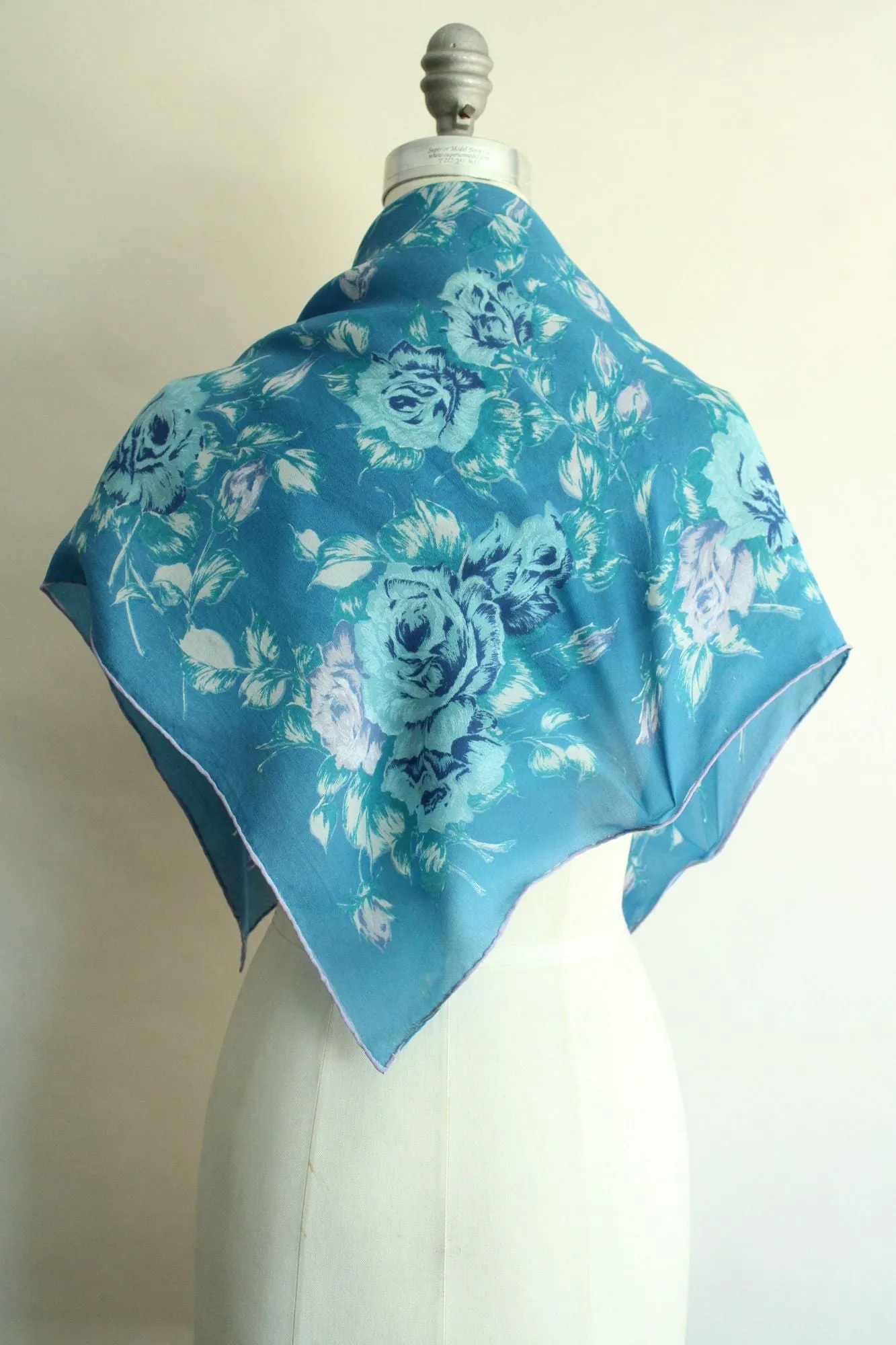 Vintage Blue and Purple Roses Floral Print Scarf