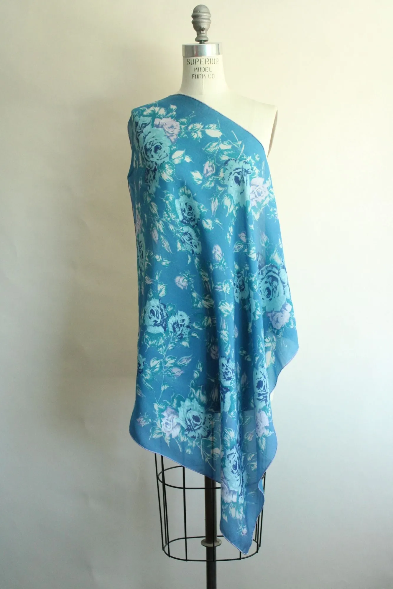 Vintage Blue and Purple Roses Floral Print Scarf
