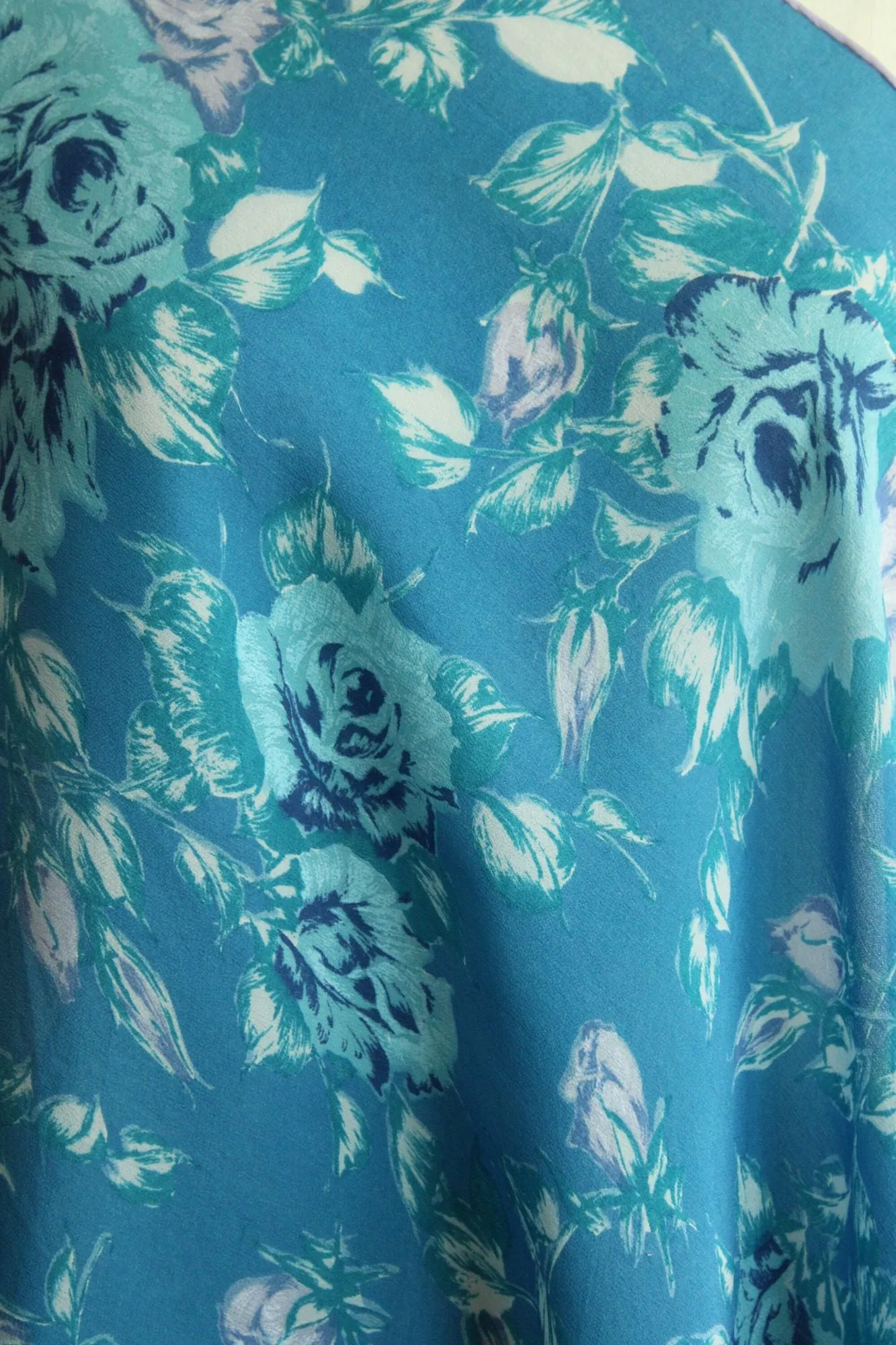 Vintage Blue and Purple Roses Floral Print Scarf