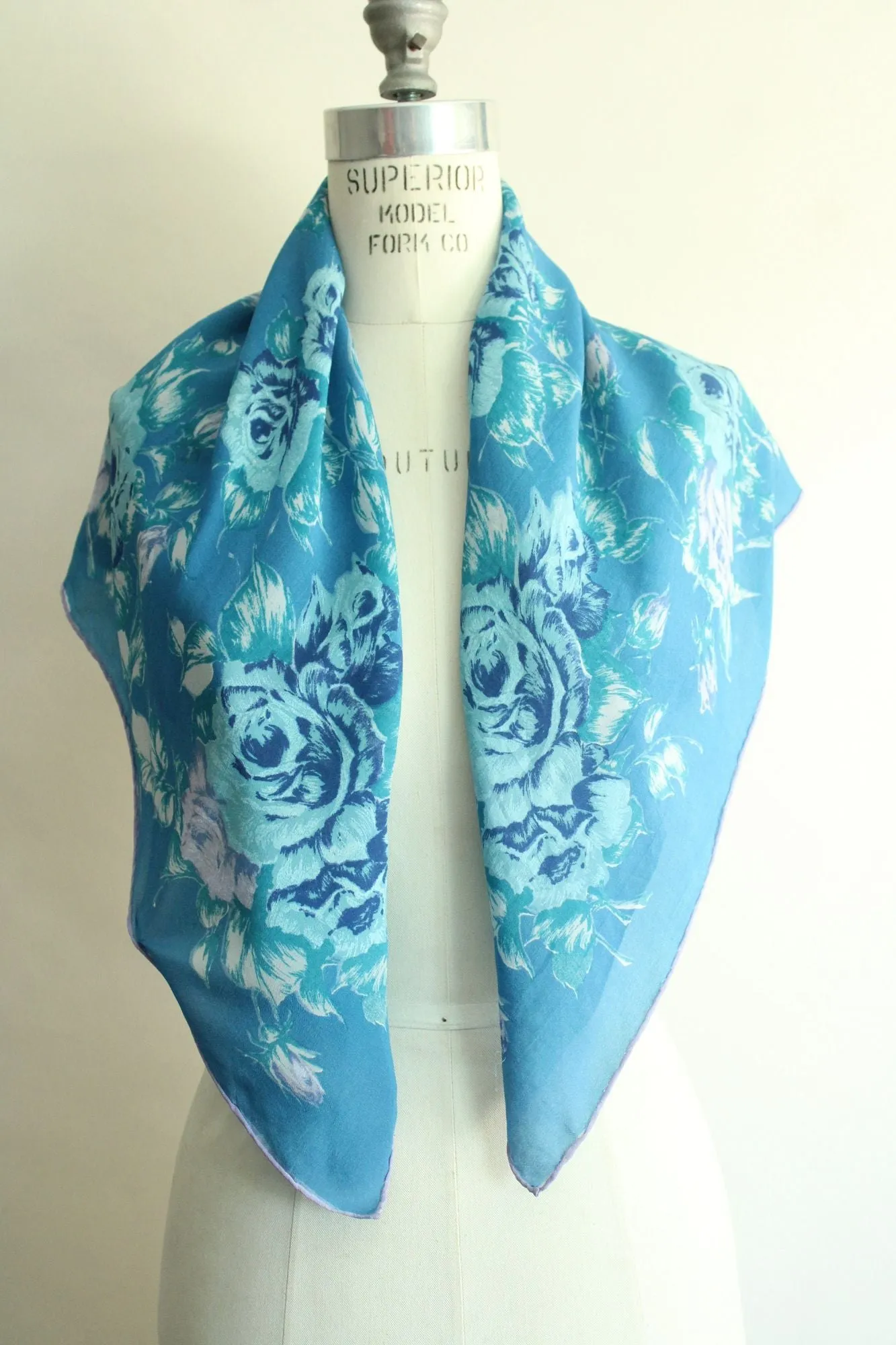 Vintage Blue and Purple Roses Floral Print Scarf