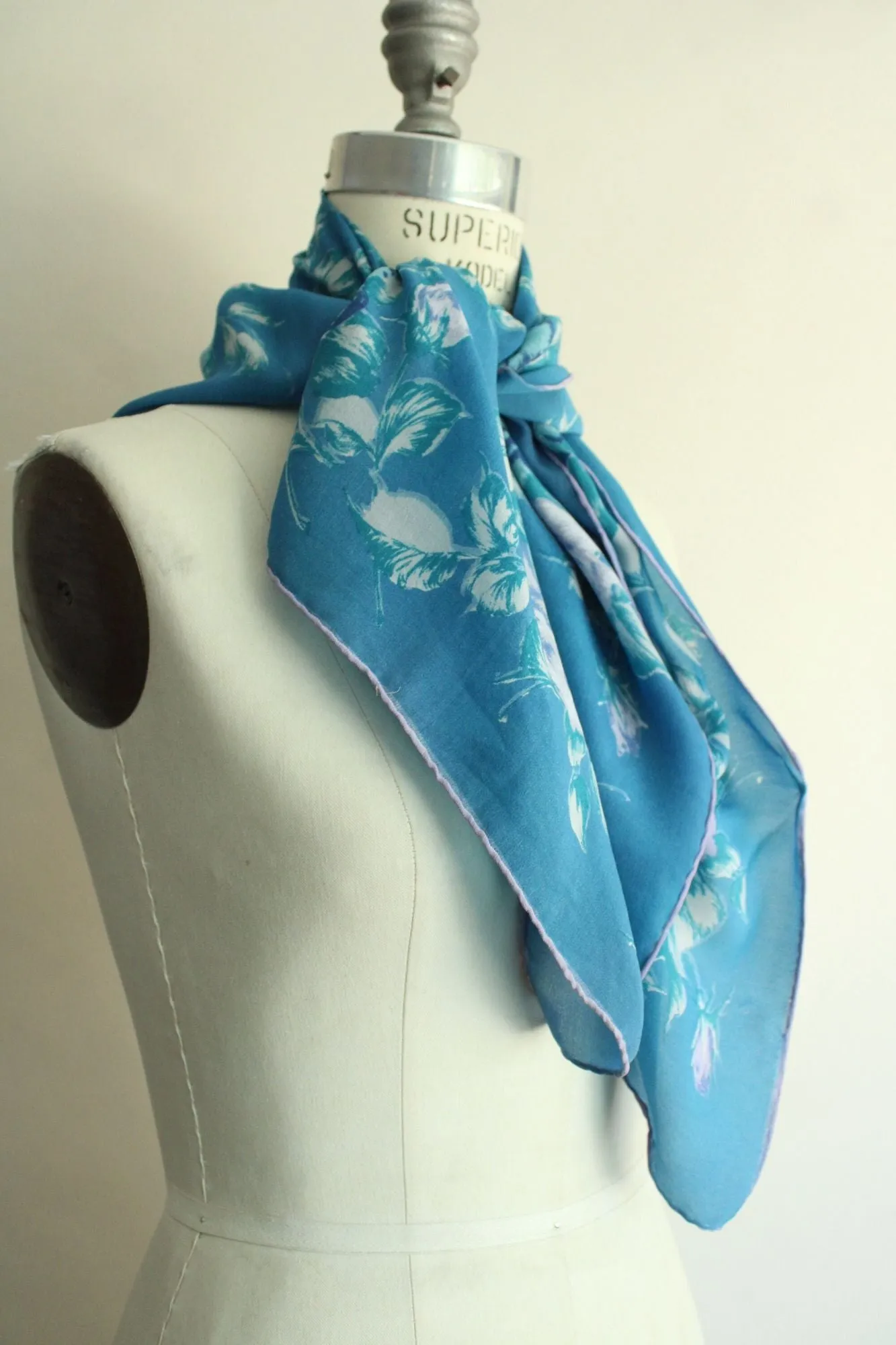 Vintage Blue and Purple Roses Floral Print Scarf