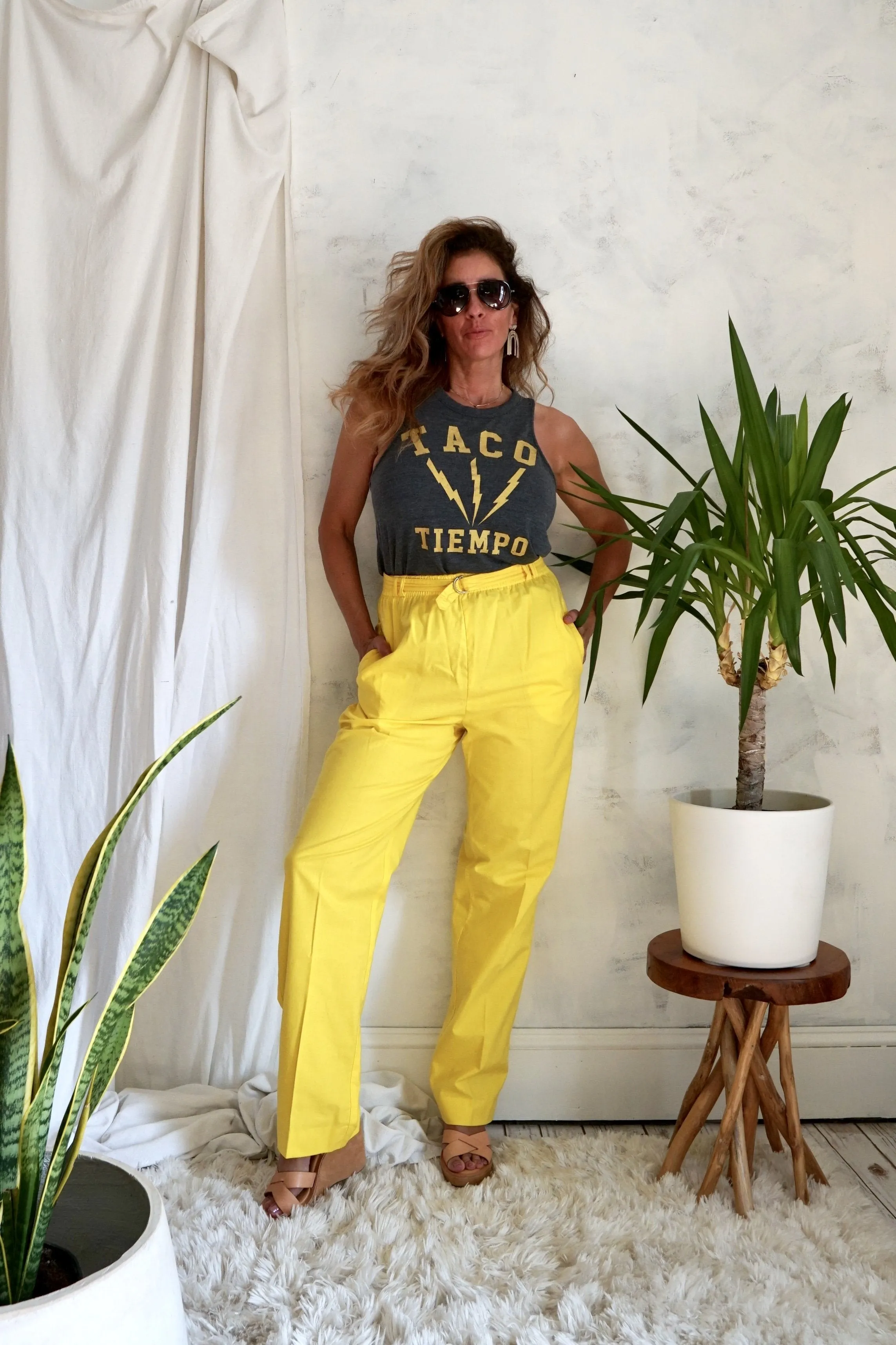 Vintage Canary Yellow Belted Pants
