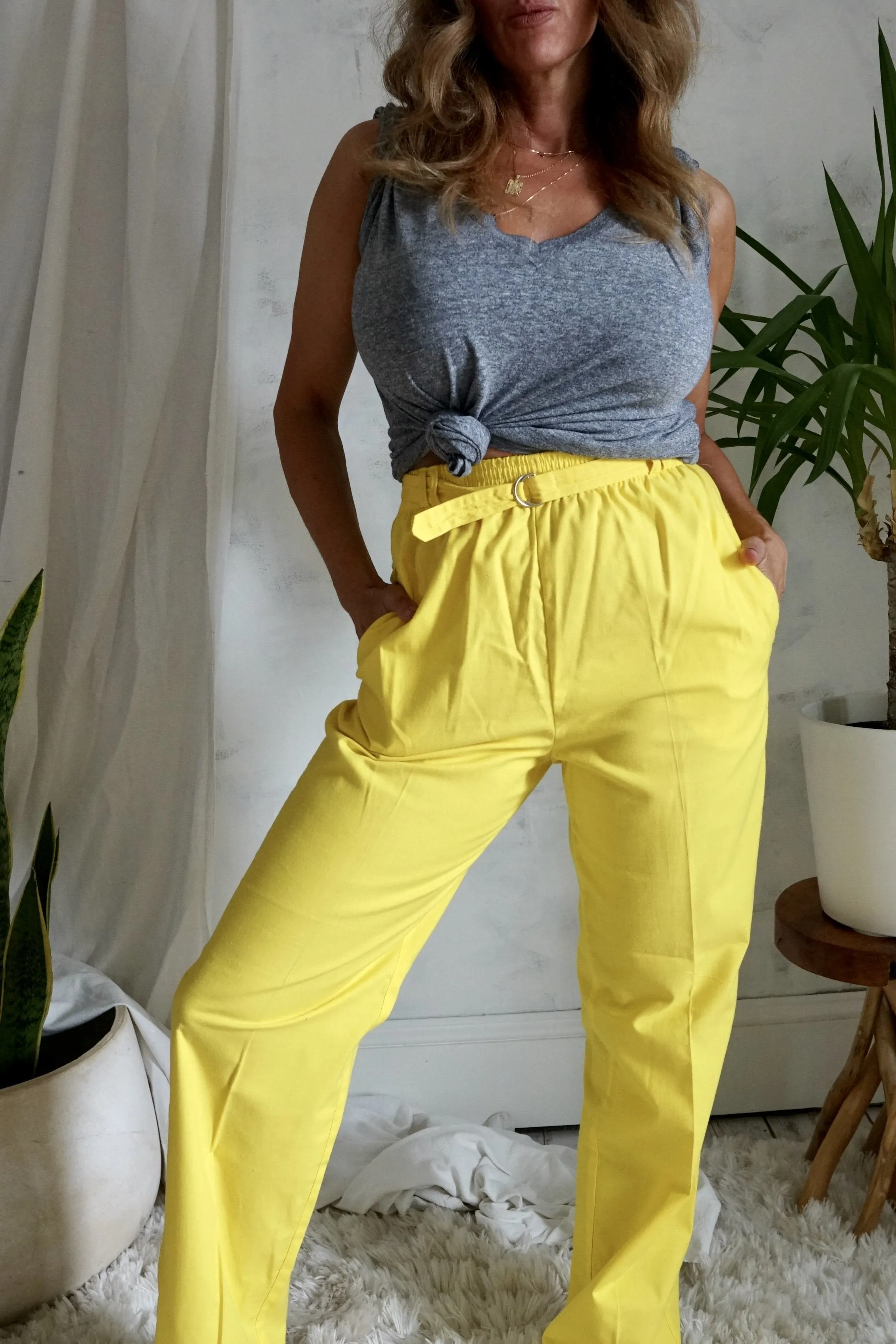 Vintage Canary Yellow Belted Pants