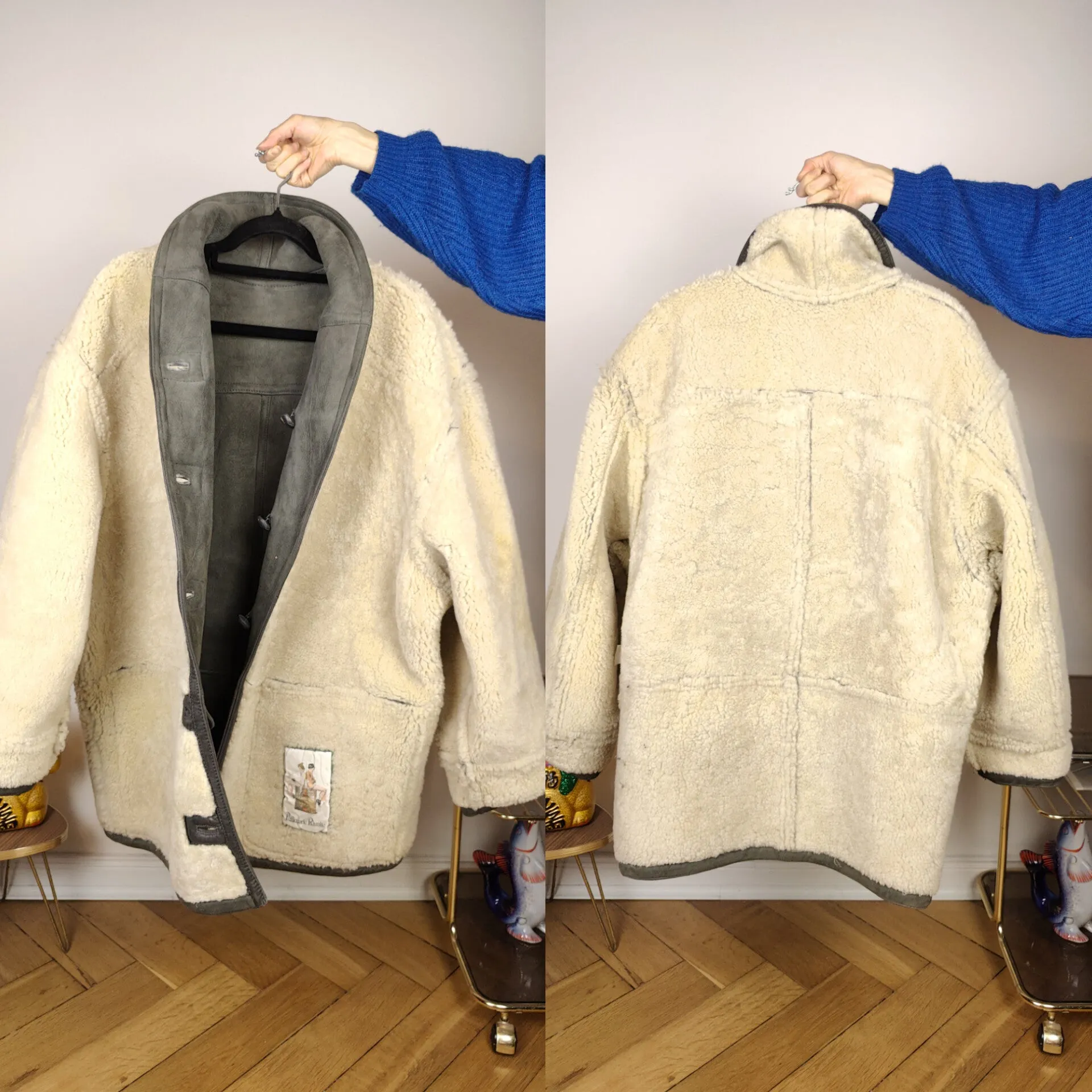 Vintage shearling coat L XL | grey lambskin sheepskin leather sherpa jacket women unisex men