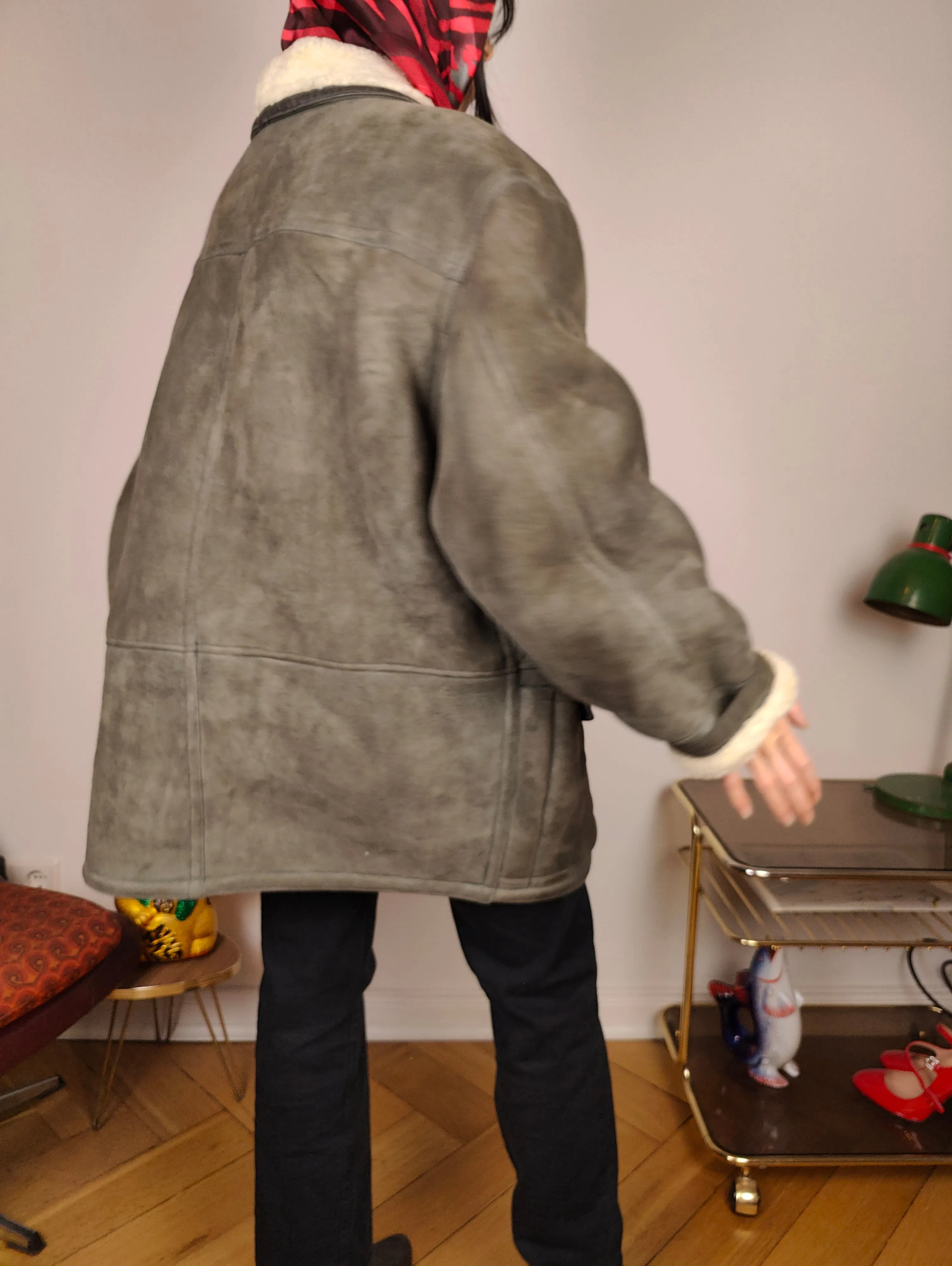 Vintage shearling coat L XL | grey lambskin sheepskin leather sherpa jacket women unisex men