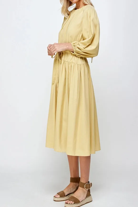 Volumed Sleeve Midi Dress