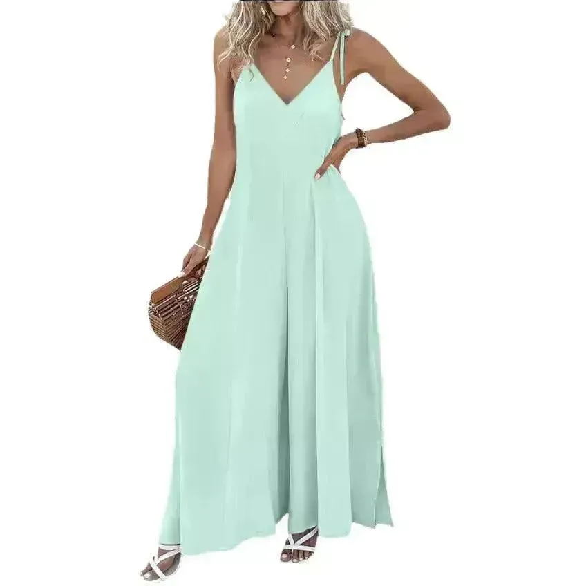 Women's Fashion Suspenders V-neck Loose Jumpsuit