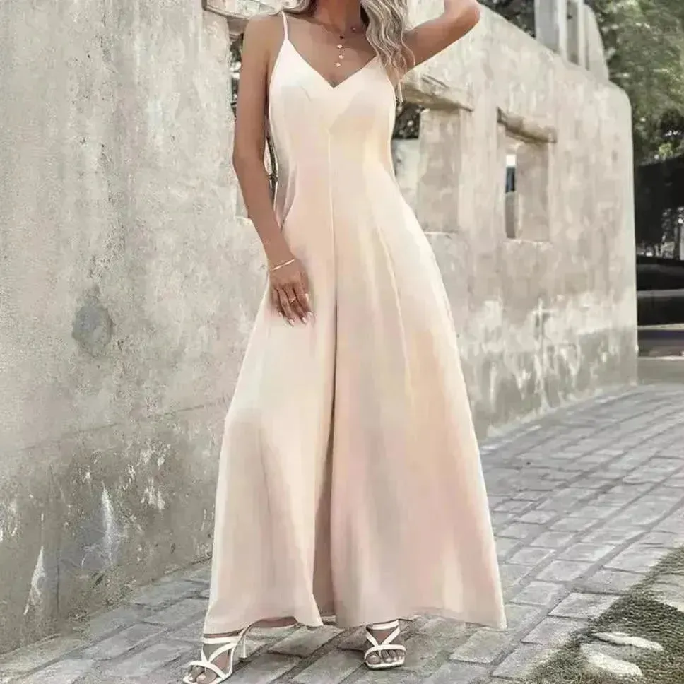 Women's Fashion Suspenders V-neck Loose Jumpsuit
