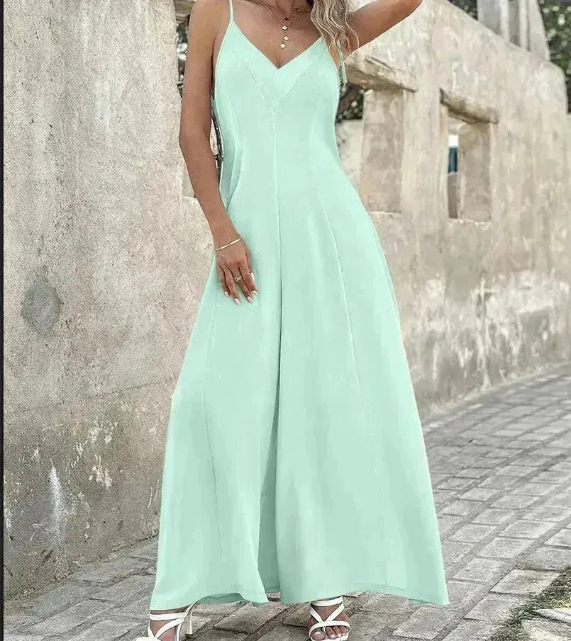 Women's Fashion Suspenders V-neck Loose Jumpsuit